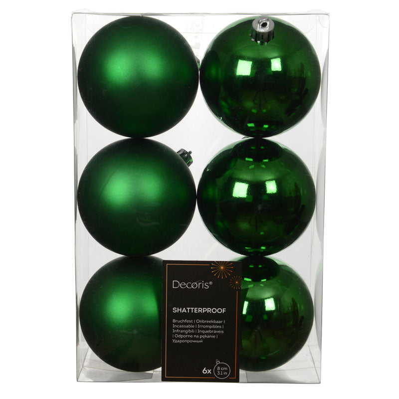 Decoris Shatterproof Baubles in Jolly Green (Pack of 6)