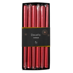 Decoris Metallic Red Dinner Candles (Pack of 12)