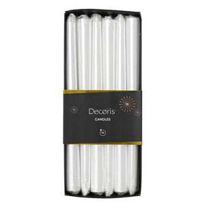 Decoris Metallic White Dinner Candles (Pack of 12)