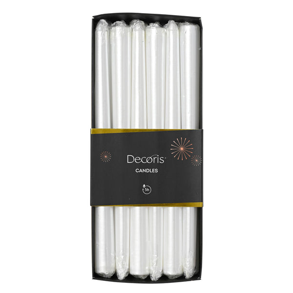 Decoris Metallic White Dinner Candles (Pack of 12)