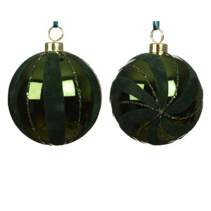 Decoris Pine Green Velvet Swirl Bauble (Assorted Designs)