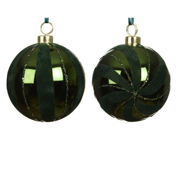 Decoris Pine Green Velvet Swirl Bauble (Assorted Designs)