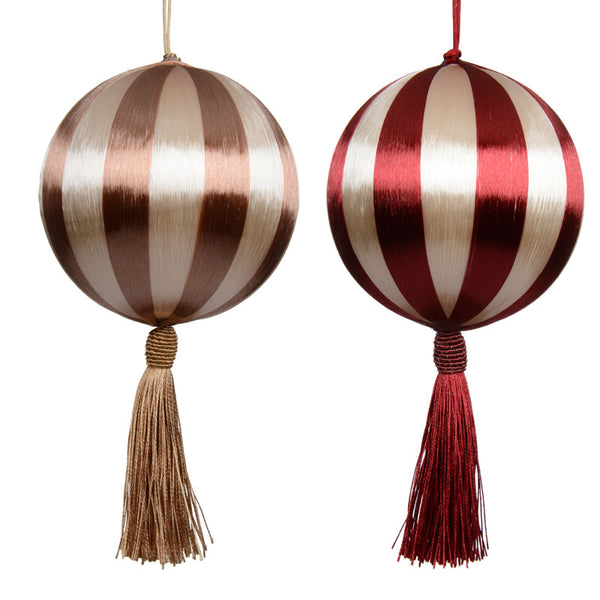 Decoris Silk Stripe Foam Bauble with Tassel in Red / Brown (Assorted Designs)