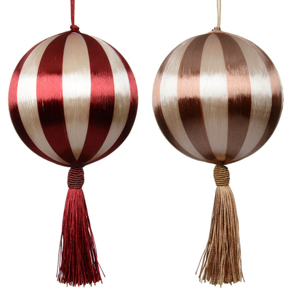 Decoris Silk Stripe Foam Bauble with Tassel in Red / Brown (Assorted Designs)