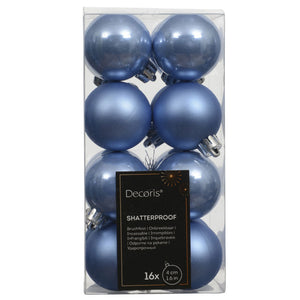 Decoris Shatterproof Baubles in Sky Blue (Pack of 16)