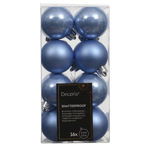 Decoris Shatterproof Baubles in Sky Blue (Pack of 16)