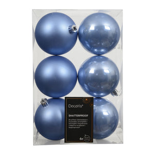Decoris Shatterproof Baubles in Sky Blue (Pack of 6)