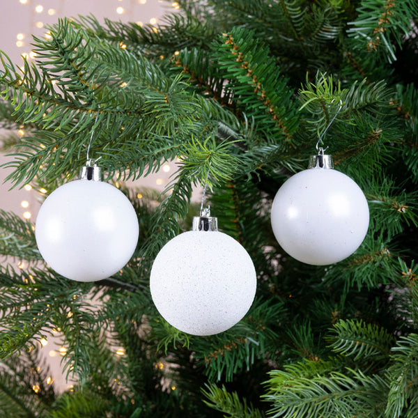 Decoris Shatterproof Baubles in Winter White (Pack of 10)
