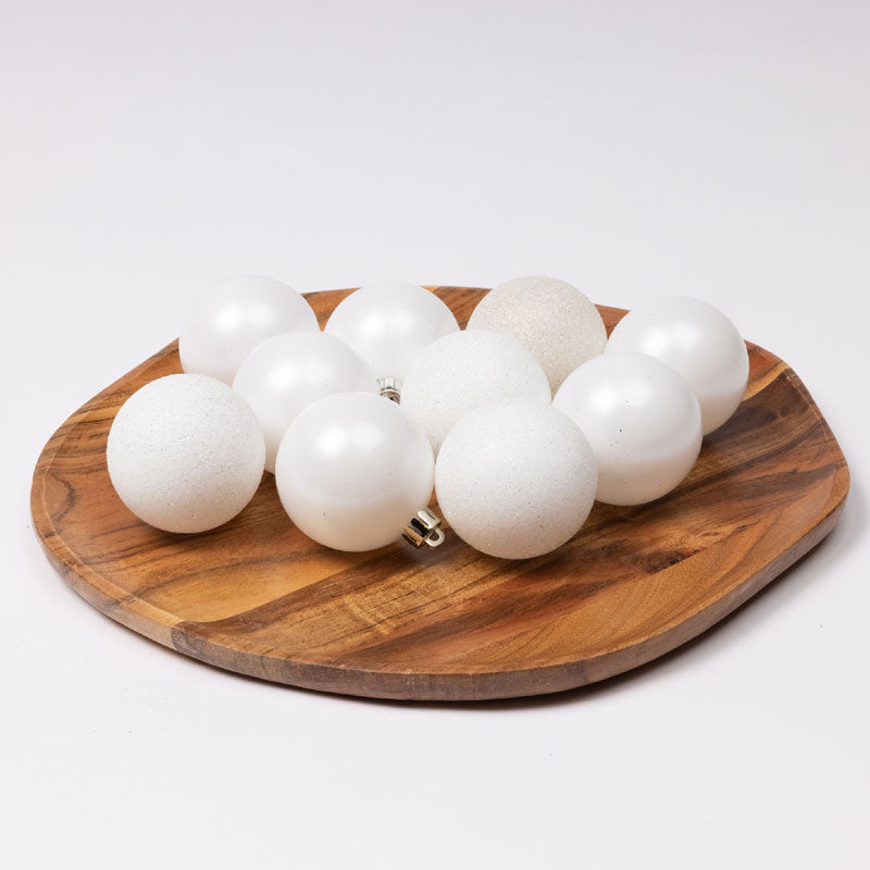 Decoris Shatterproof Baubles in Winter White (Pack of 10)