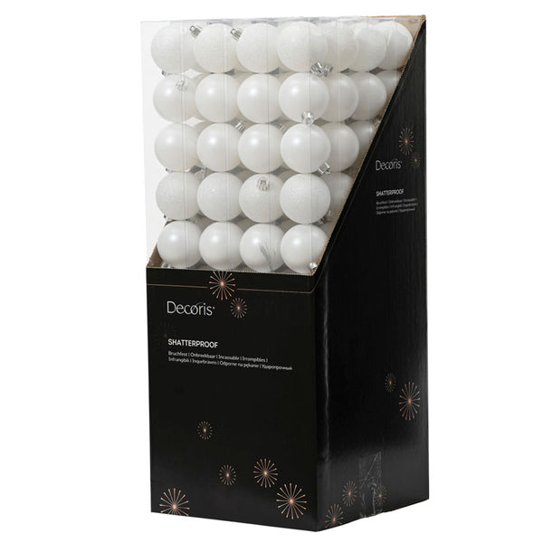 Decoris Shatterproof Baubles in Winter White (Pack of 10)