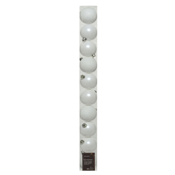 Decoris Shatterproof Baubles in Winter White (Pack of 10)
