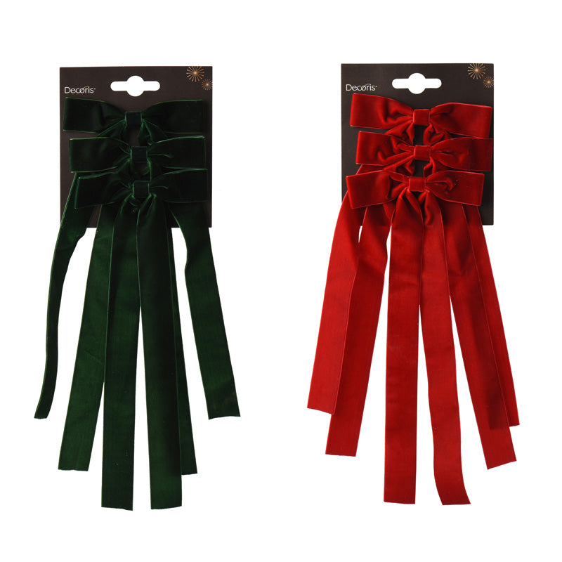 Decoris Velvet Runway Bow Clip - Pack of 3 (Assorted Designs)