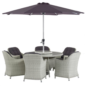 Bramblecrest Monterey Dove Grey 6 Seat Round Dining Set with Lazy Susan, Parasol &amp; Base image 4