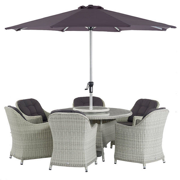 Bramblecrest Monterey Dove Grey 6 Seat Round Dining Set with Lazy Susan, Parasol &amp; Base image 4
