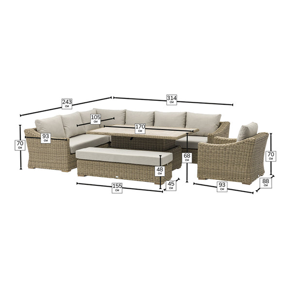 Bramblecrest Fairford L-Shaped Modular Sofa Set in Walnut Rattan with Piston Adjustable Table, Bench &amp; Sofa Chair image 11