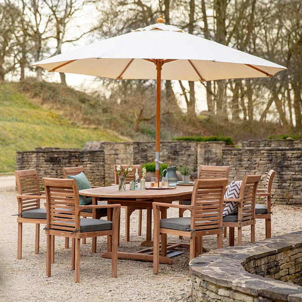 Bramblecrest Richmond 8 Seat Wooden Dining Set with Extending Oval Table, Parasol & Base image 0