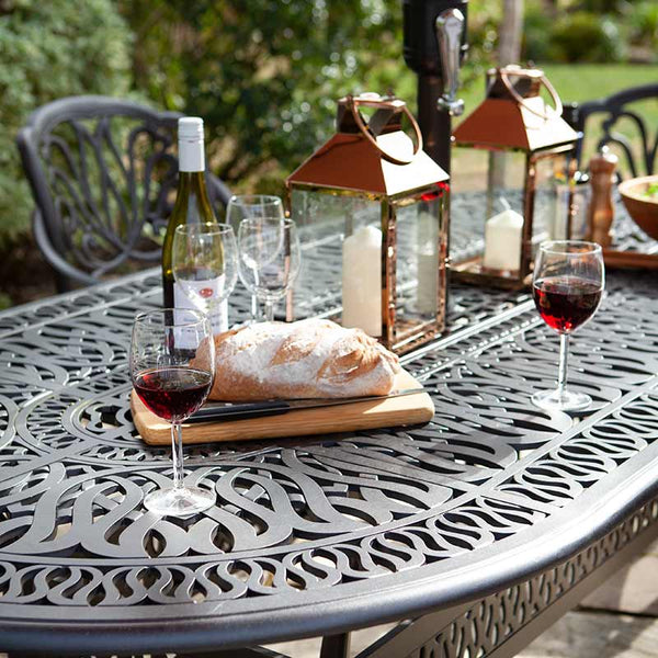 Hartman Amalfi 6 Seat Outdoor Dining Set in Bronze with Oval Table, 3m Parasol &amp; 15kg Base image 4