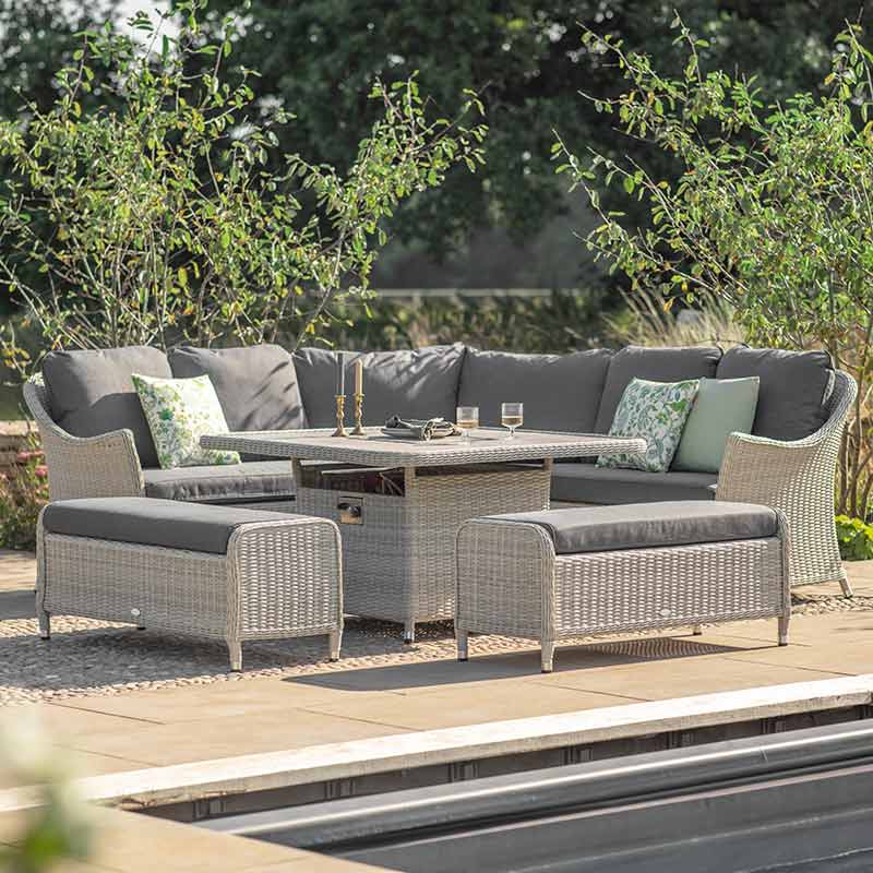 Bramblecrest Monterey Curved Corner Sofa Set in Dove Grey with Square Firepit Table &amp; 2 Benches image 0