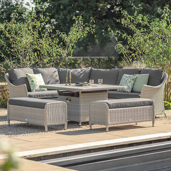 Bramblecrest Monterey Curved Corner Sofa Set in Dove Grey with Square Firepit Table &amp; 2 Benches image 1
