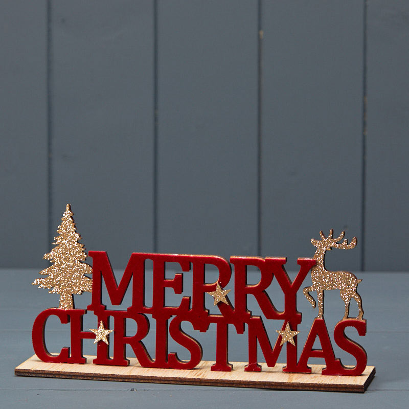 Satchville Red Wooden Merry Christmas Decoration image 0
