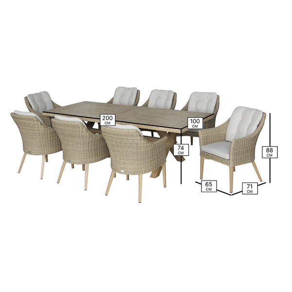 Bramblecrest Fairford Rectangular Dining Set with 8 Deluxe Vogue Armchairs