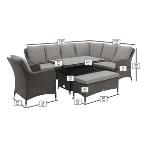 Dimensions for Bramblecrest Tetbury L-Shaped Garden Sofa Set in Pewter Weave, Long Left
