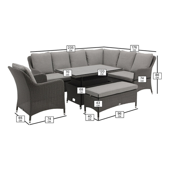Dimensions for Bramblecrest Tetbury L-Shaped Garden Sofa Set in Pewter Weave, Long Left