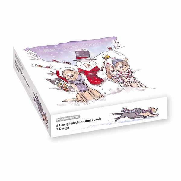 Woodmansterne Dogs & Snowman Luxury Foiled Christmas Cards (Pack of 8)
