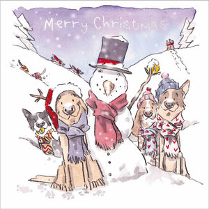 Woodmansterne Dogs & Snowman Luxury Foiled Christmas Cards (Pack of 8)