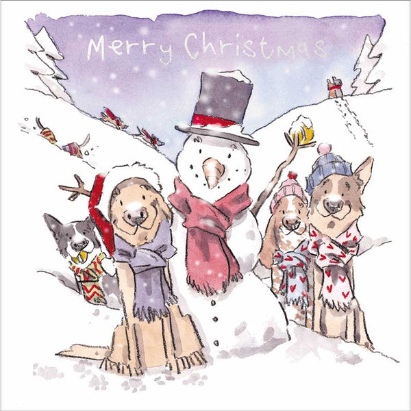 Woodmansterne Dogs & Snowman Luxury Foiled Christmas Cards (Pack of 8)