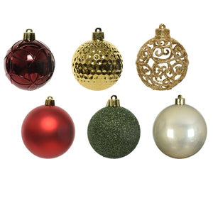 Decoris Shatterproof Baubles in Red, Gold & Green (Pack of 37) image 1