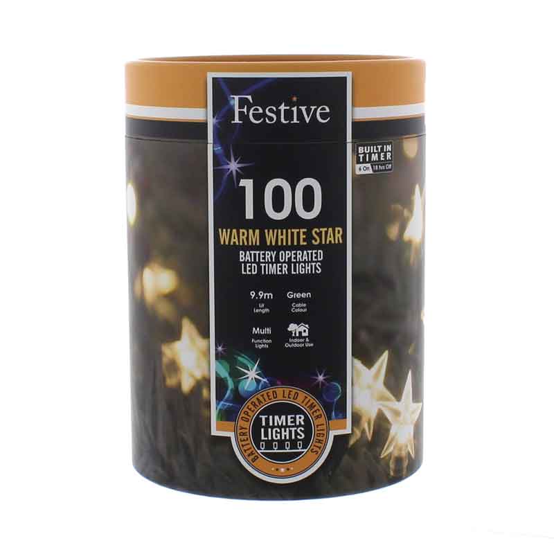 Festive 100 Warm White Star LED String Lights with Timer image 0