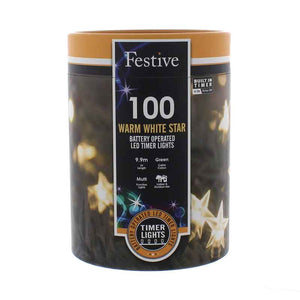 Festive 100 Warm White Star LED String Lights with Timer image 1