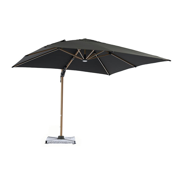 Bramblecrest Truro 3 x 3 m Square Cantilever Wood Effect Parasol in Grey with LED, Granite Base &amp; Cover image 3