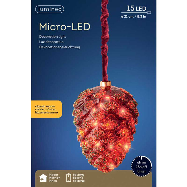 Lumineo Micro LED Hanging Red Pinecone image 1