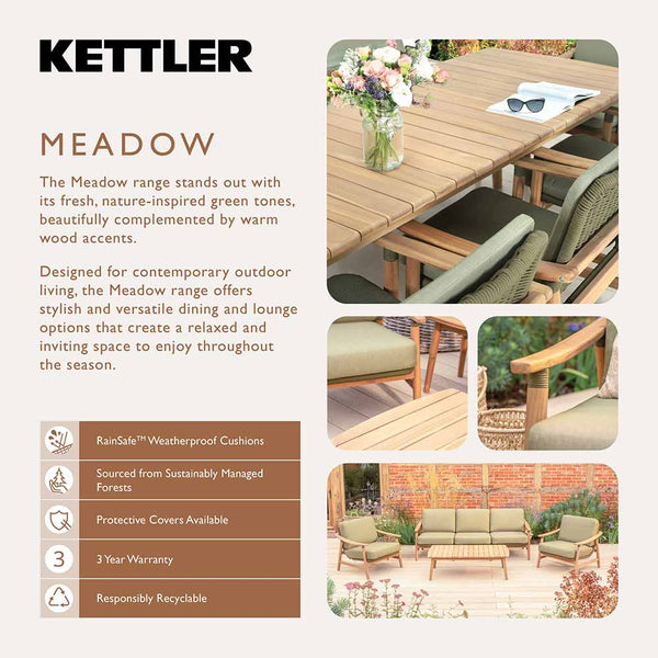 Kettler Meadow 4-Seat Wood & Rope Dining Set with 120cm Round Table, 3m Parasol & Base image 13