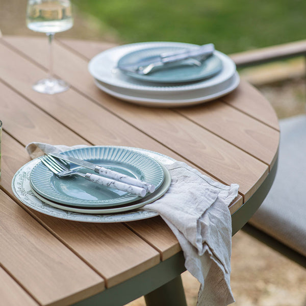 Bramblecrest RHS Wisley 6 Seat Elliptical Garden Dining Set in Sage with Parasol &amp; Base image 2