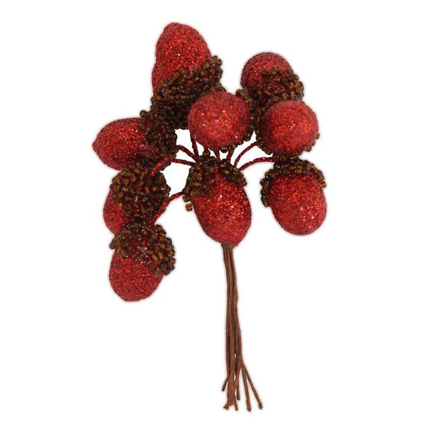 Gisela Graham Red Glitter Acorn Picks image 0
