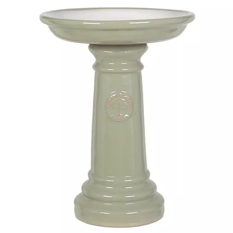 Woodlodge Heritage Glazed Bird Bath 37cm Mint Green & White image 0