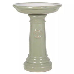 Woodlodge Heritage Glazed Bird Bath 37cm Mint Green & White image 0