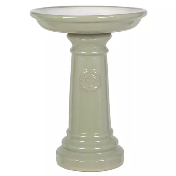 Woodlodge Heritage Glazed Bird Bath 37cm Mint Green & White image 0