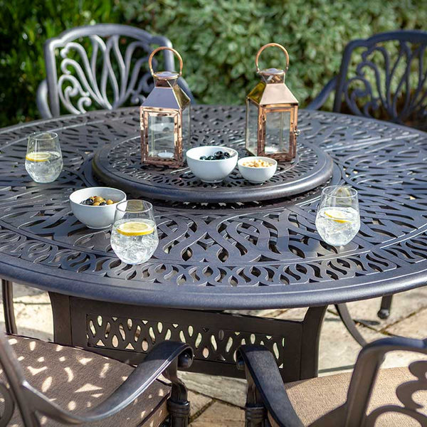 Hartman Amalfi 6 Seat Garden Dining Set in Bronze with Round Table, Lazy Susan, 3m Parasol &amp; 15kg Base image 3