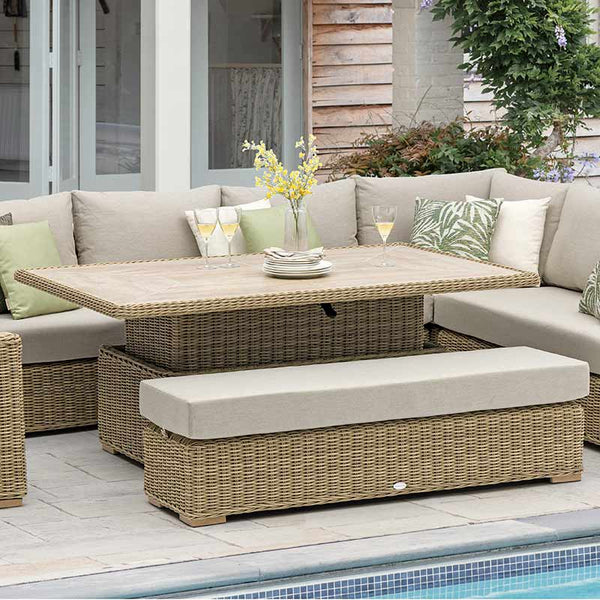 Bramblecrest Fairford L-Shaped Modular Sofa Set in Walnut Rattan with Piston Adjustable Table, Bench &amp; Sofa Chair image 7