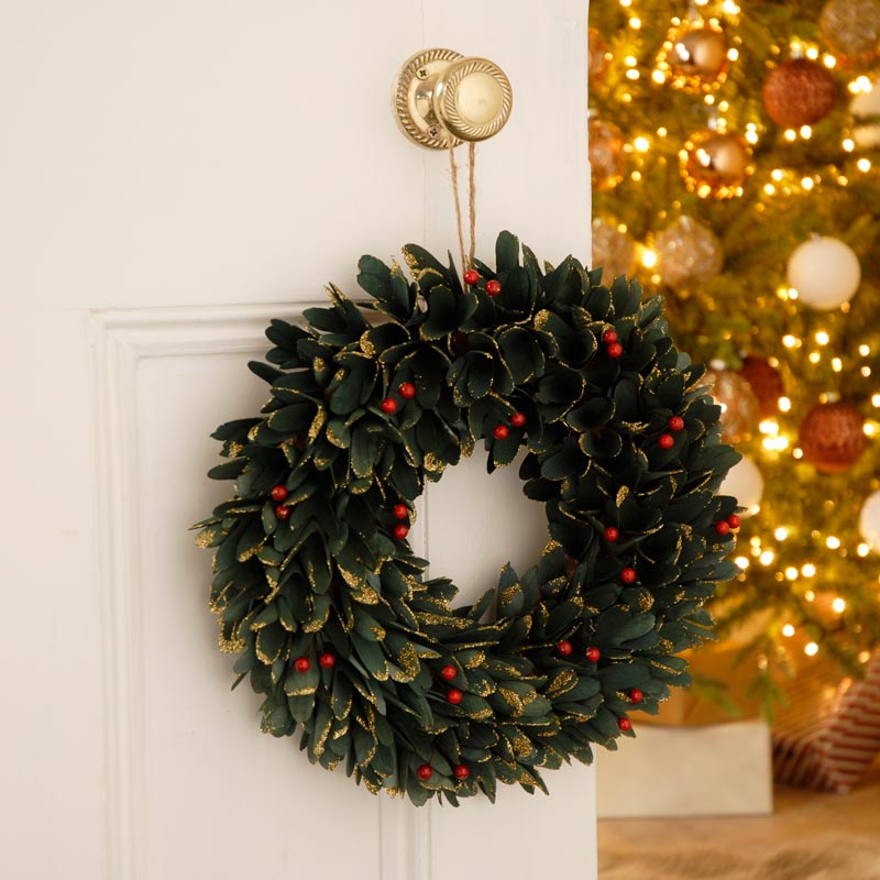 Festive Green Leaf & Red Berry Wreath image 0