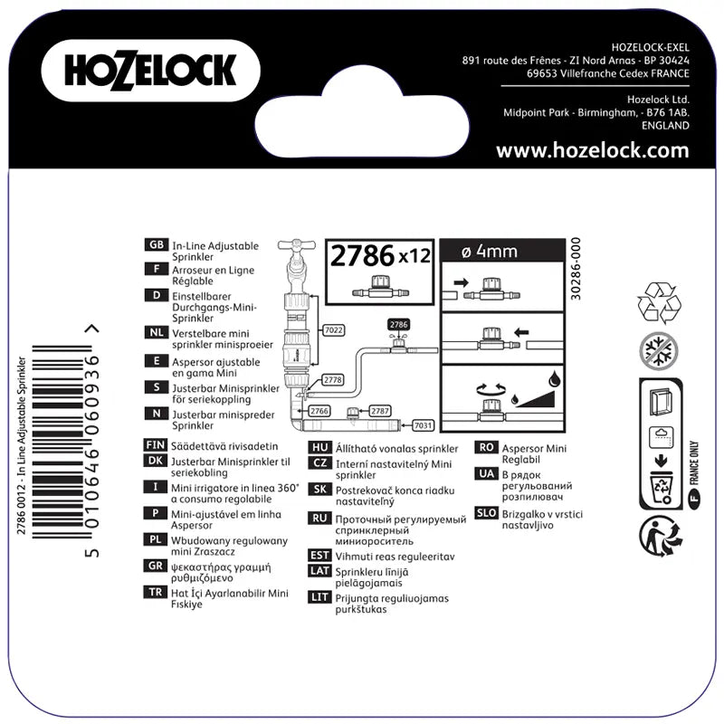 Hozelock In-Line Adjustable Mini Sprinkler 4mm (Pack of 12) image 0