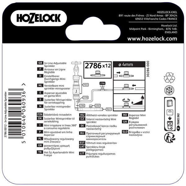 Hozelock In-Line Adjustable Mini Sprinkler 4mm (Pack of 12) image 1
