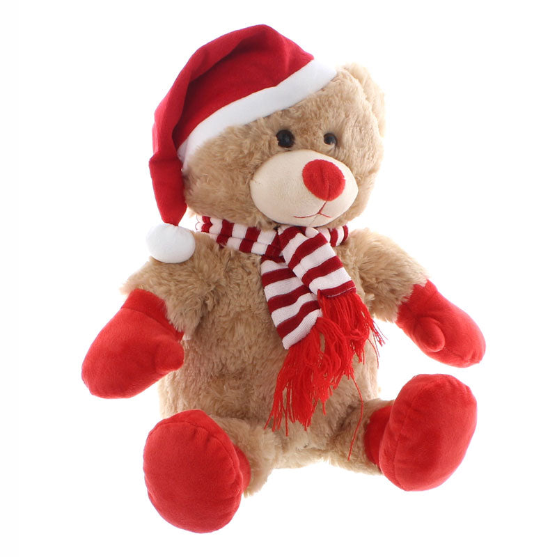 Festive Plush Brown Sitting Bear with Hat, Scarf & Gloves (32cm) image 0