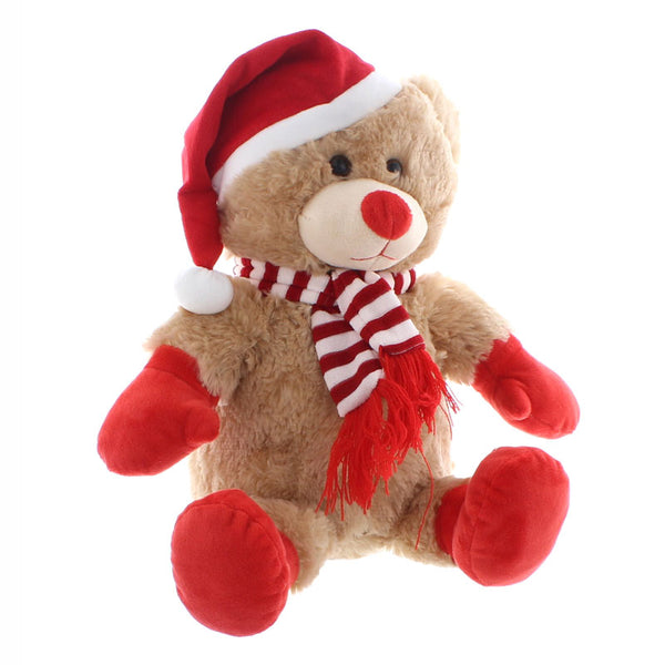 Festive Plush Brown Sitting Bear with Hat, Scarf & Gloves (32cm) image 0