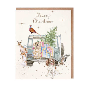 Wrendale Designs Notecard Pack - Driving Home For Christmas (Pack of 8) image 1