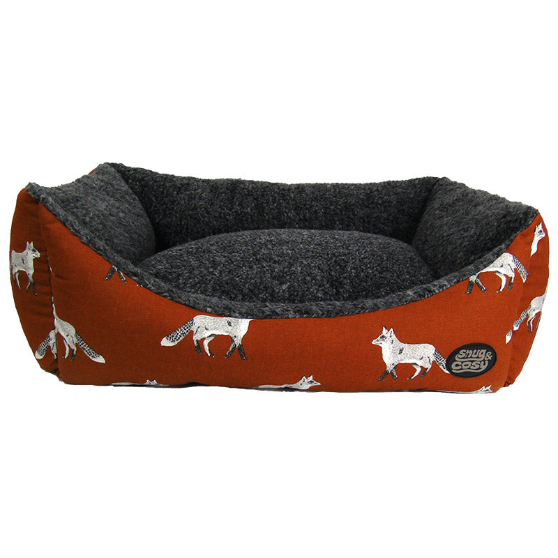 Snug & Cosy Rectangular Fox Print Dog Bed image 0